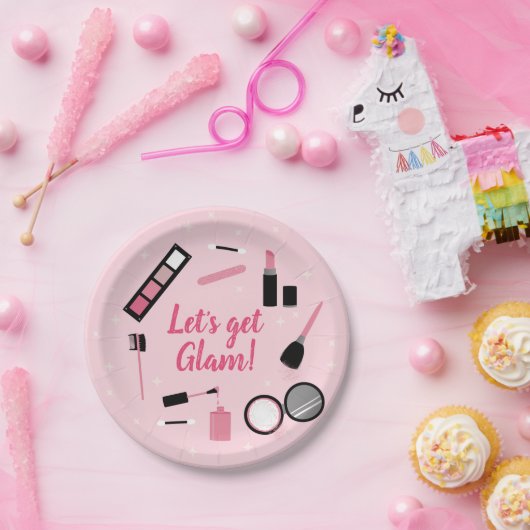 Girly Pink Makeup Glamor Birthday Papieren Bordje (Feest)