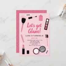 Girly Pink Makeup Glamor Birthday Uitnodiging