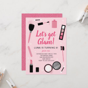 Girly Pink Makeup Glamor Birthday Uitnodiging