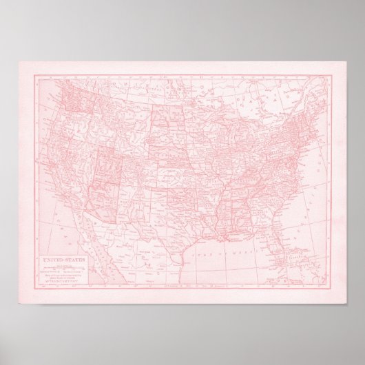 Girly Pink Map of the United States of America Poster (Voorkant)