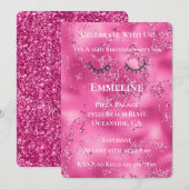 Girly Pink Marble Glitzy Black Glitter Wimpers Kaart (Voorkant / Achterkant)