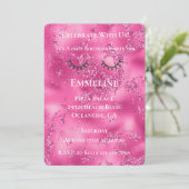 Girly Pink Marble Glitzy Black Glitter Wimpers Kaart (Staand voorkant)