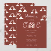 Girly Pink Maroon Rainbow Clouds First Dag Kaart (Voorkant / Achterkant)