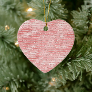 Girly Pink Melon Glitter Stripes Keramisch Ornament