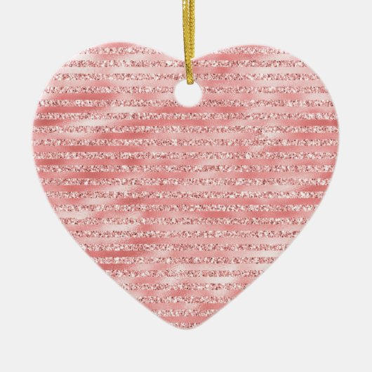 Girly Pink Melon Glitter Stripes Keramisch Ornament (Voorkant)