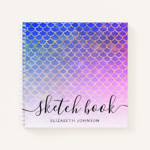 Girly Pink Mermaid Gold Glitter Name Sketchbook Notitieboek