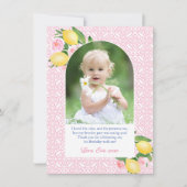 Girly Pink Met Citrus Lemons Verjaardagsfeestfoto Bedankkaart (Voorkant)