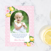 Girly Pink Met Citrus Lemons Verjaardagsfeestfoto Bedankkaart