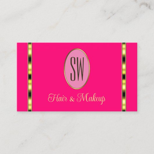 Girly Pink met Monogram Gold Stripes Professional Visitekaartje (Voorkant)