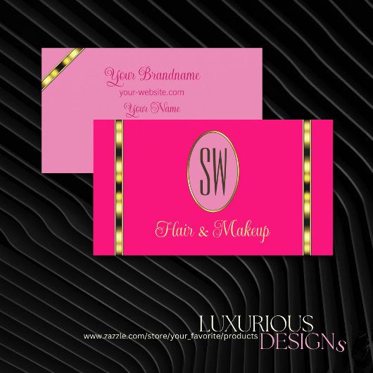 Girly Pink met Monogram Gold Stripes Professional Visitekaartje