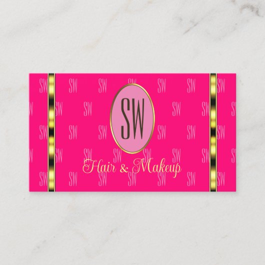 Girly Pink met Monogram Patterned Letters Modern Visitekaartje (Voorkant)