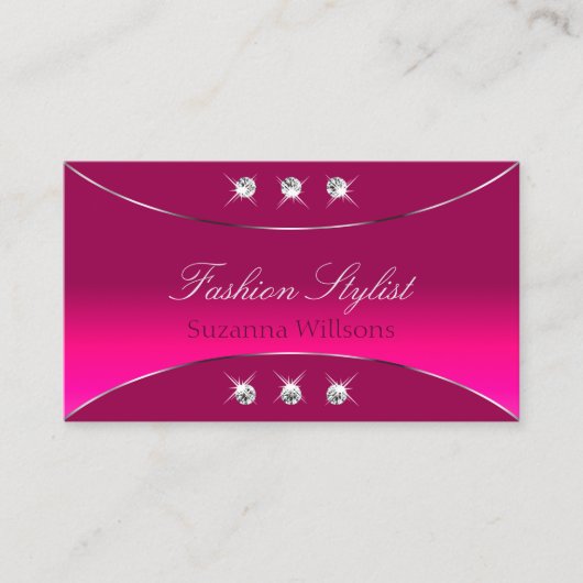 Girly Pink met Silver Decor en Sparkly Diamonds Visitekaartje (Voorkant)