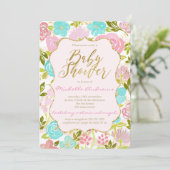 Girly Pink Mint Gold Baby shower Kaart (Staand voorkant)