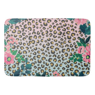 Girly Pink Mint Ombre Floral Glitter Leopard Print Badmat