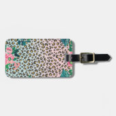Girly Pink Mint Ombre Floral Glitter Leopard Print Bagagelabel (Voorkant horizontaal)