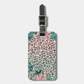 Girly Pink Mint Ombre Floral Glitter Leopard Print Bagagelabel (Voorkant verticaal)