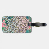 Girly Pink Mint Ombre Floral Glitter Leopard Print Bagagelabel (Achterkant horizontaal)
