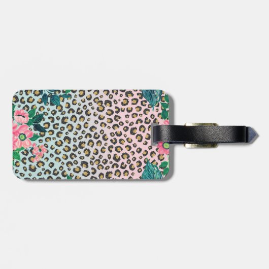 Girly Pink Mint Ombre Floral Glitter Leopard Print Bagagelabel (Achterkant horizontaal)