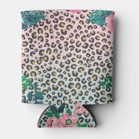 Girly Pink Mint Ombre Floral Glitter Leopard Print Blikjeskoeler (Voorkant)