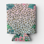 Girly Pink Mint Ombre Floral Glitter Leopard Print Blikjeskoeler (Achterkant)