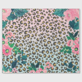 Girly Pink Mint Ombre Floral Glitter Leopard Print Cadeaupapier (Vlak)
