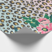 Girly Pink Mint Ombre Floral Glitter Leopard Print Cadeaupapier (Hoek)