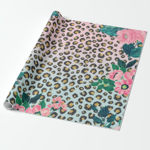 Girly Pink Mint Ombre Floral Glitter Leopard Print Cadeaupapier
