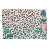Girly Pink Mint Ombre Floral Glitter Leopard Print Kussensloop (Voorkant-Links)