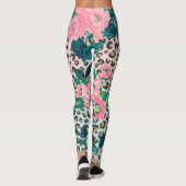 Girly Pink Mint Ombre Floral Glitter Leopard Print Leggings (Achterkant)
