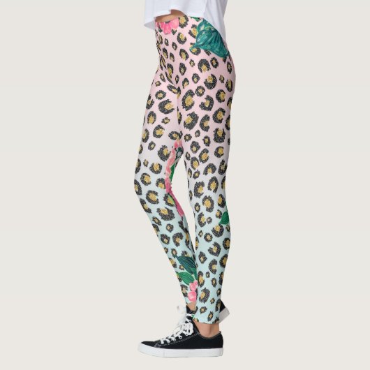 Girly Pink Mint Ombre Floral Glitter Leopard Print Leggings (Links)