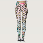 Girly Pink Mint Ombre Floral Glitter Leopard Print Leggings (Voorkant)