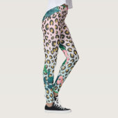 Girly Pink Mint Ombre Floral Glitter Leopard Print Leggings (Rechts)