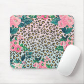 Girly Pink Mint Ombre Floral Glitter Leopard Print Muismat (Met muis)