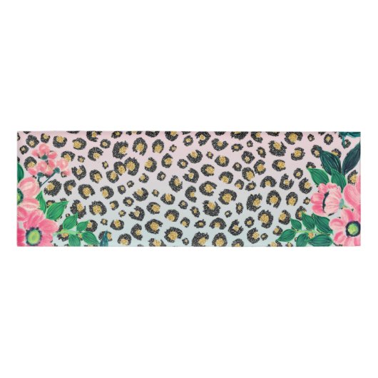 Girly Pink Mint Ombre Floral Glitter Leopard Print Naambadge (Voorkant)