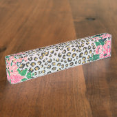 Girly Pink Mint Ombre Floral Glitter Leopard Print Naambordje (Zijkant)