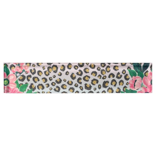 Girly Pink Mint Ombre Floral Glitter Leopard Print Naambordje (Voorkant)