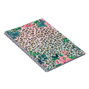 Girly Pink Mint Ombre Floral Glitter Leopard Print Notitieboek