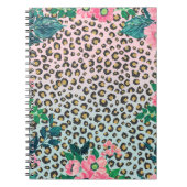 Girly Pink Mint Ombre Floral Glitter Leopard Print Notitieboek (Voorkant)