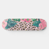Girly Pink Mint Ombre Floral Glitter Leopard Print Persoonlijk Skateboard (Horizontaal)