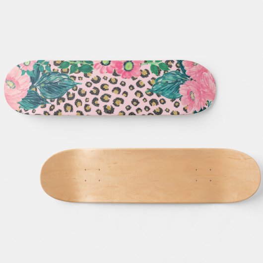Girly Pink Mint Ombre Floral Glitter Leopard Print Persoonlijk Skateboard (Horizontaal)