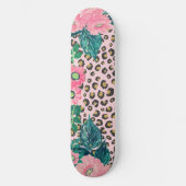 Girly Pink Mint Ombre Floral Glitter Leopard Print Persoonlijk Skateboard (Voorkant)
