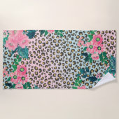 Girly Pink Mint Ombre Floral Glitter Leopard Print Strandlaken (Voorkant)