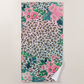 Girly Pink Mint Ombre Floral Glitter Leopard Print Strandlaken (Voorkant)