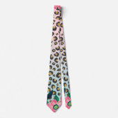 Girly Pink Mint Ombre Floral Glitter Leopard Print Stropdas (Voorkant)