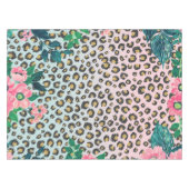 Girly Pink Mint Ombre Floral Glitter Leopard Print Tafelkleed (Voorkant (Horizontaal))