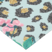 Girly Pink Mint Ombre Floral Glitter Leopard Print Tafelkleed (Gekanteld)