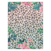 Girly Pink Mint Ombre Floral Glitter Leopard Print Tafelkleed (Voorkant)