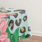 Girly Pink Mint Ombre Floral Glitter Leopard Print Tafelkleed (Voorbeeld)