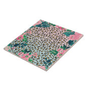 Girly Pink Mint Ombre Floral Glitter Leopard Print Tegeltje (Zijkant)