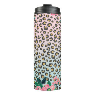 Girly Pink Mint Ombre Floral Glitter Leopard Print Thermosbeker